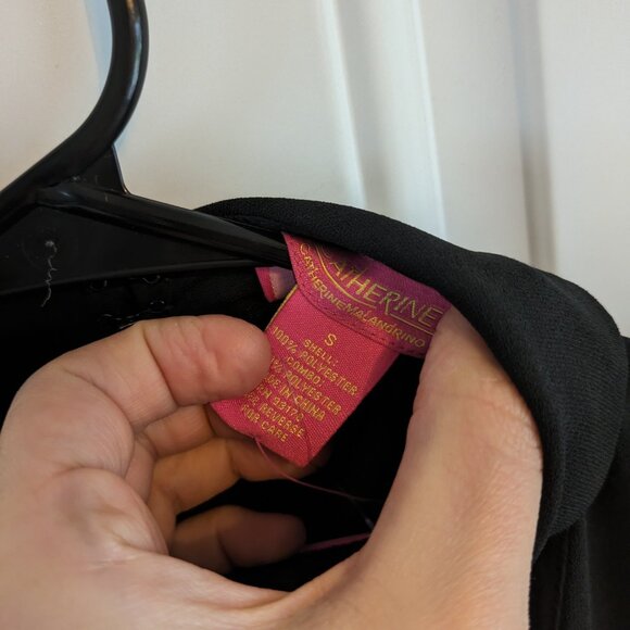 Catherine Malandrino Flowy Black High Neck V-Neck Blouse Bell Sleeves Peplum Sm - Picture 6 of 9